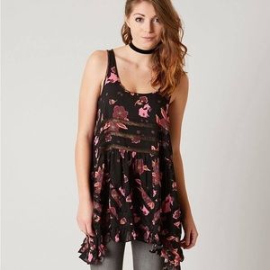 Intimately Free People Trapeze Tunic Tank Top Black Floral Lace Size Small